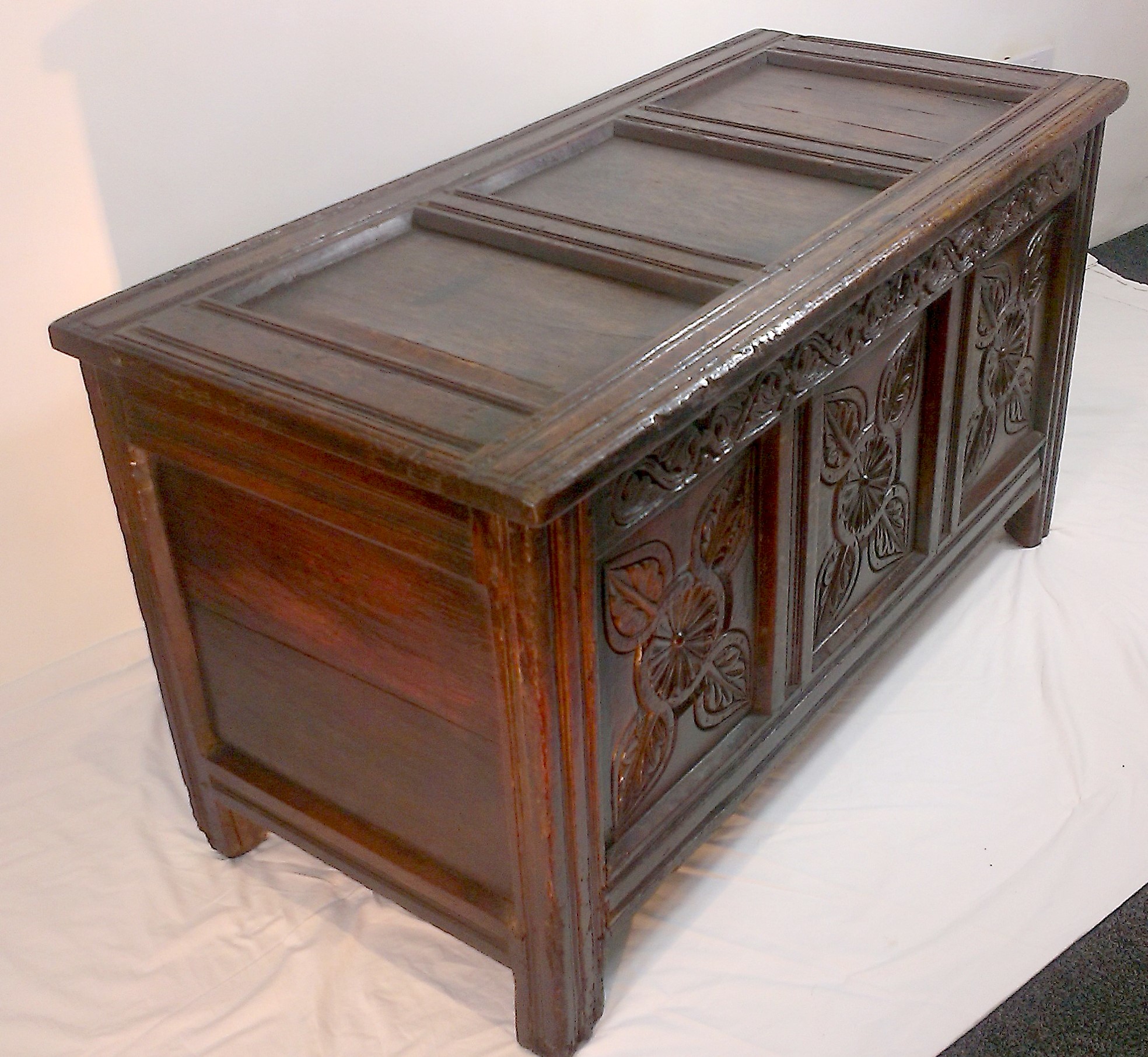 17thC Carved panelled Coffer